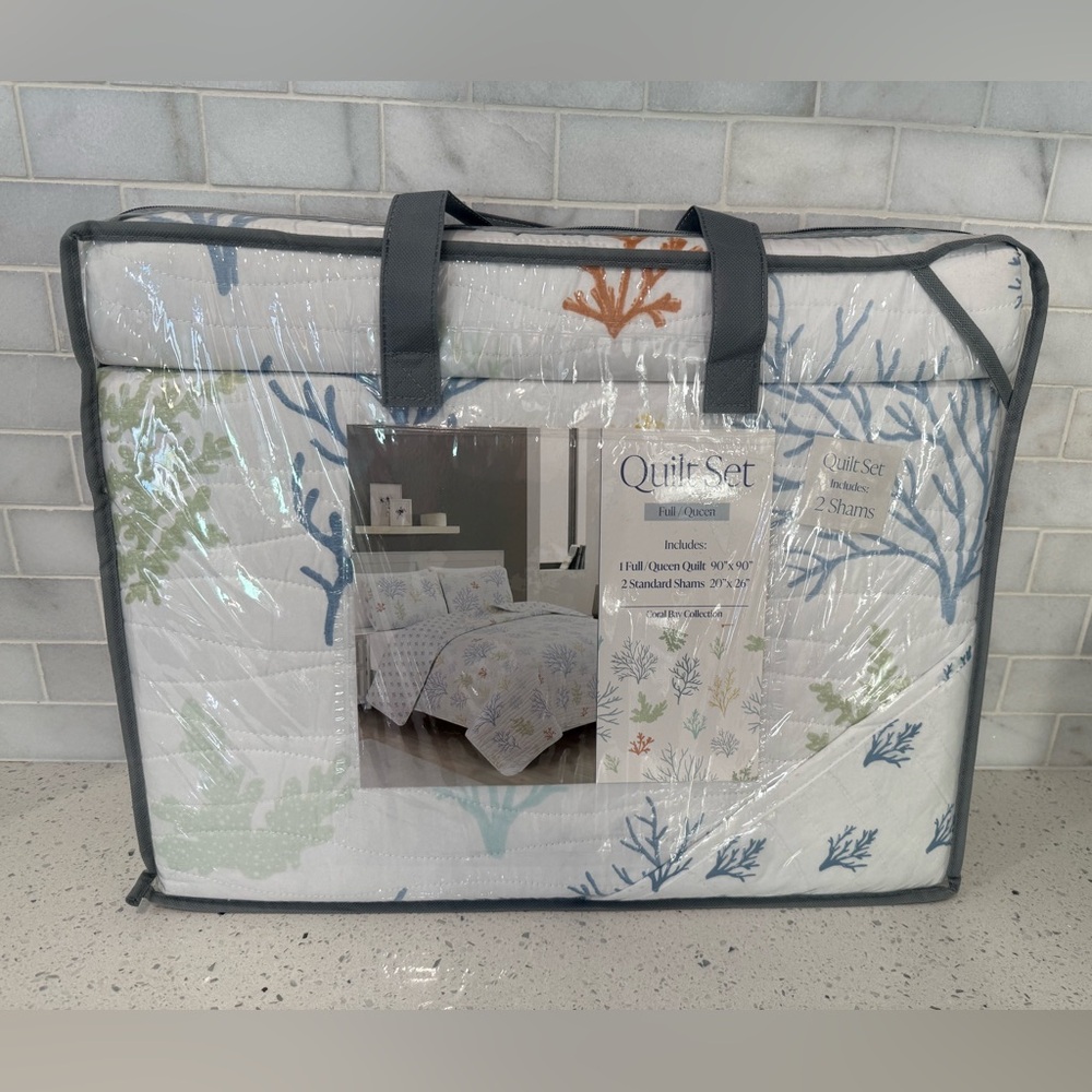 Coral Reef Quilt Set - Blue, Orange, Gray